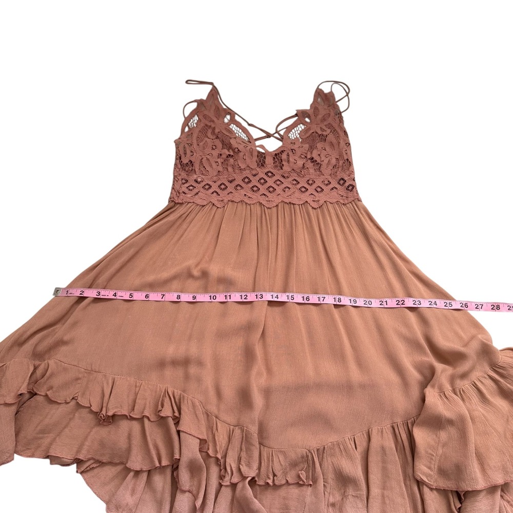 Free People One | Adella Slip Dress Rose Pink Boho Lace Mini Size L - Picture 14 of 15